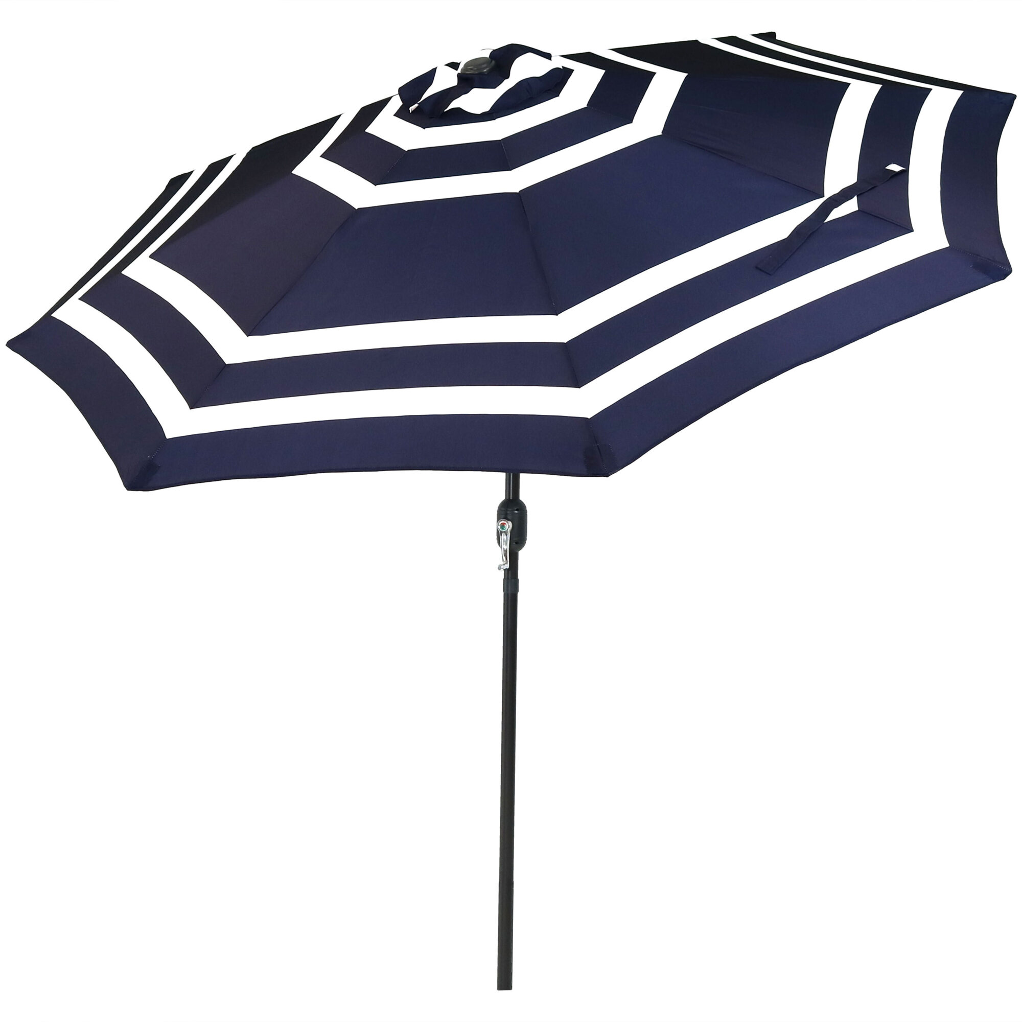 Sunnydaze Decor, 9ft. Umbrella with Push Button Tilt- Navy Stripe, Canopy Diameter 8.66 ft, Shape Octagon, Model# JLP-254